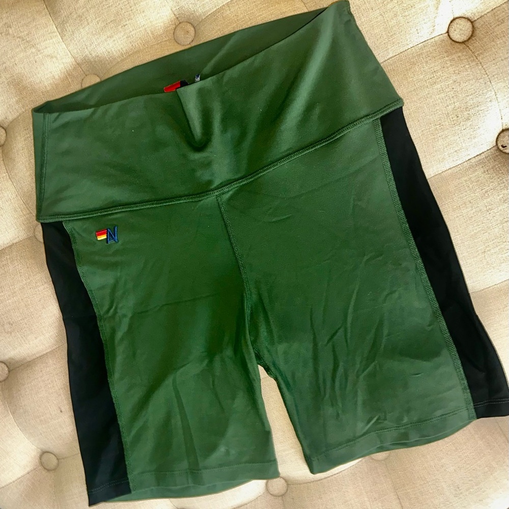 Aviator Nation Green and Black Bike Shorts with Stretchy Fabric